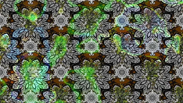 Raster çiçek desenli çiçek deseni, yapraklar, dekoratif elementler, sıçrama, lekeler, el çizimi kontur çizgileri ve Doodle çizim stili, grafik raster çizim çizimi.