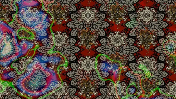 Çiçekler. Soyut etnik raster çizim kalıbı. Vadinin gri renkli çiçekleri.