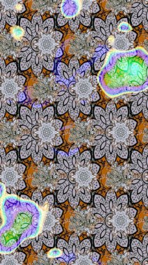 Gri renklerde. Güzel kumaş deseni. Raster illüstrasyonu. Raster illüstrasyonunda çiçek deseni çizimi.