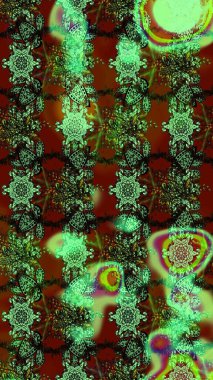 Parlak renkli çiçekli ve yeşil yapraklı harika bir çiçek deseni. Halk tarzı. Moda baskıları için zarif bir şablon. Modern çiçek arkaplanı.