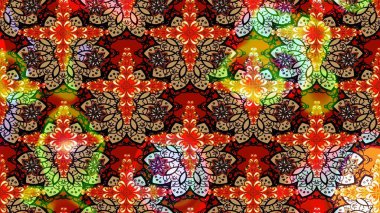 Raster illüstrasyonundaki çiçek desenli çizim. Kırmızı renkte çiçekler. Renkli Bahar Teması eskiz kalıbı. Düz Çiçek Elementleri Tasarımı.