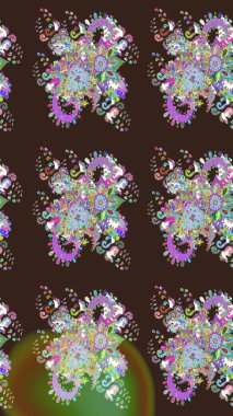 El çizimi çiçek çizimi deseni (fayans). Şirin çiçekli, desenli, mor renkli bir eskiz deseni. Tekstil için suluboya çizim deseni.