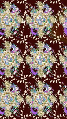 El çizimi çiçek çizimi deseni (fayans). Şirin çiçekli, desenli, kahverengi renkli bir eskiz deseni. Tekstil için suluboya çizim deseni.