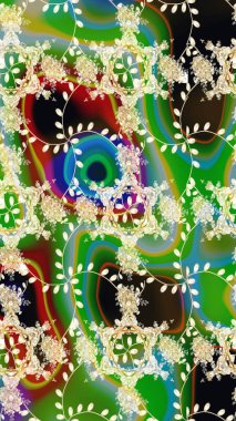 Şirin çiçek elementleri. Yeşil renkli çiçekler. Raster illüstrasyonu. Çizim.