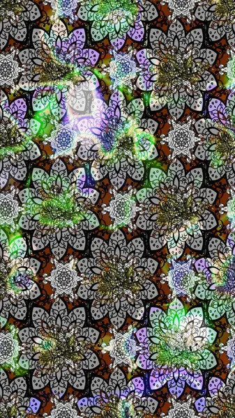 Raster illüstrasyonu. Gri renkli Asya tekstili. Çiçek desenini çiz.