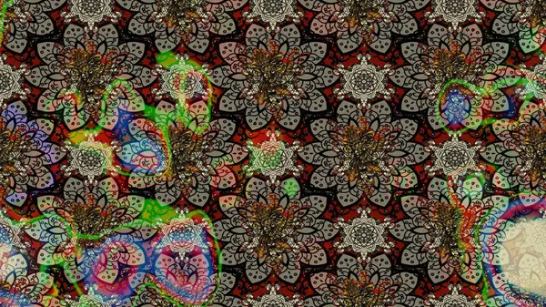 Gri renkler ve parlak çiçekler üzerine soyut çizim deseni. Çiçeksel elementlerle süslenmiş zarif raster dokusu. Küçük çiçekte şirin bir çiçek deseni var..