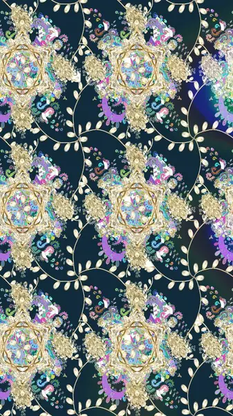 3D çiçekler, eskiz. Raster illüstrasyonu. Mavi renklerde.