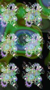 Çiçek desenli eskiz, darbeler, sıçramalar, yaz çiçekleri. Yeşil renkli çiçekler. Raster illüstrasyonu.