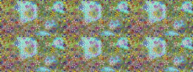 Parmak izi, kumaş, duvar kâğıdı, tekstil için raster dokusu. Renkli grunge soyut arka planda yakut yeşil ve nötr çiçeklerle gelişir. İşlemeli çiçek desenli..