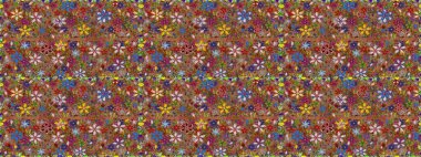 Çiçek deseni. Raster illüstrasyonu. Kusursuz Chichi kumaş deseni. Renkli Bahar Temalı Kusursuz Arkaplan. Düz Çiçek Elementleri Tasarımı.