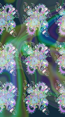 Yeşil renkli şirin çiçek deseni. Raster Modaya uygun kumaş deseni. Renkli Bahar Teması eskiz kalıbı. Düz Çiçek Elementleri Tasarımı.