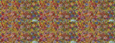 Kahverengi ve yeşil renkli Asya tekstili. Raster illüstrasyonu. Kusursuz çiçek deseni.