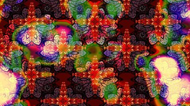 El çizimi çiçekli soyut çizim kalıbı. Raster illüstrasyonu. Kahverengi renkte çiçekler.