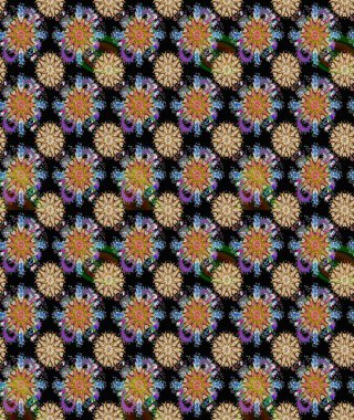 Raster illüstrasyonunda kusursuz çiçek deseni. Siyah ve kahverengi renkte çiçekler.