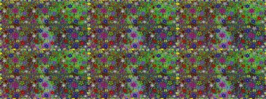 Çiçekle kusursuz desen. Yeşil ve kahverengi renkli çiçekler. Renkli Bahar Temalı Kusursuz Arkaplan. Düz Çiçek Elementleri Tasarımı.