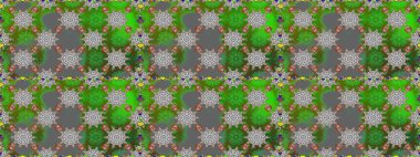 Sevimli çiçek raster deseni. Yeşil ve gri renkli çiçekler. Renkli Bahar Temalı Kusursuz Arkaplan. Düz Çiçek Elementleri Tasarımı.