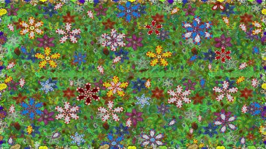Renkli Bahar Temalı Kusursuz Arkaplan. Düz Çiçek Elementleri Tasarımı. Raster..