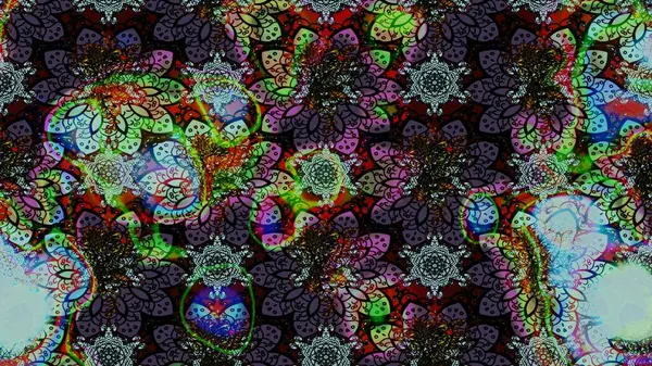 El çizimi çiçek çizimi deseni (fayans). Şirin çiçekli, desenli, siyah renkli renkli bir eskiz. Tekstil için suluboya çizim deseni.