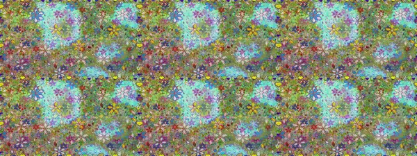 Parmak izi, kumaş, duvar kâğıdı, tekstil için raster dokusu. Renkli grunge soyut arka planda yakut yeşil ve nötr çiçeklerle gelişir. İşlemeli çiçek desenli..