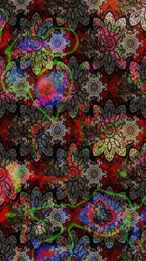 Hint çiçek liyada madalyon deseni. Etnik Mandala süsü. Tekstil, tebrik kartı, boyama kitabı, telefon kılıfı baskı için kullanılabilir. Raster Kına dövme tarzı.