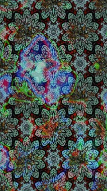 Çiçekli eskiz çizimi. Renkli Yaz Temalı eskiz kalıbı. Mavi renkli çiçekler. Düz Çiçek Elementleri Tasarımı.