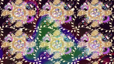 Raster illüstrasyonu. Bej renklerde. Çiçek buketleriyle klasik tarzda eskiz deseni.