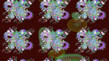 Raster illüstrasyonu. Kahverengi renklerde bahar çiçekleri. Patlayan çiçekler soyut olarak yerleştirilmiş. Raster deseni.