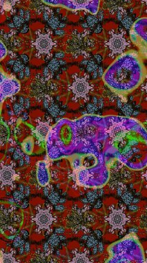 Raster illüstrasyonundaki çiçek desenli çizim. Düz Çiçek Elementleri Tasarımı. Renkli Bahar Teması eskiz kalıbı. Süslü kumaş deseni.