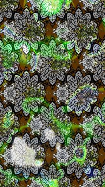 Gri renkli bitkilerden oluşan parlak çiçekli çizim deseni.