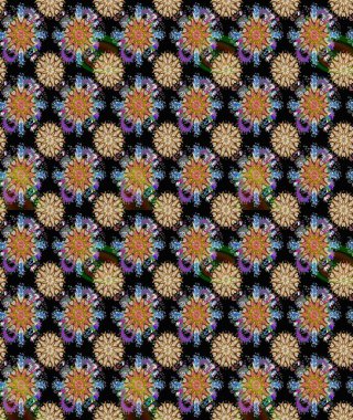 Raster illüstrasyonunda kusursuz çiçek deseni. Siyah ve kahverengi renkte çiçekler.