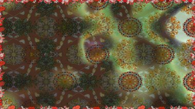 Çiçekli, suluboya desenli kusursuz çiçek deseni. Kahverengi ve yeşil renkte çiçekler. Renkli Bahar Temalı, pürüzsüz bir arka plan. Düz Çiçek Elementleri Tasarım Raster illüstrasyonu.