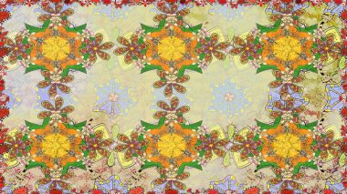 Çiçek. Raster illüstrasyonu. Tarafsız renklerde. Kusursuz dekoratif arka plan, çiçek mandala.