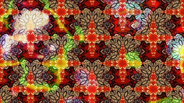 Çiçeksel çizim kalıbının yansıması. Vadinin çiçekleri kırmızı renklerde.