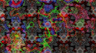 Çiçek desenli çizim. Raster illüstrasyonu. Siyah renklerde Asya tekstili.