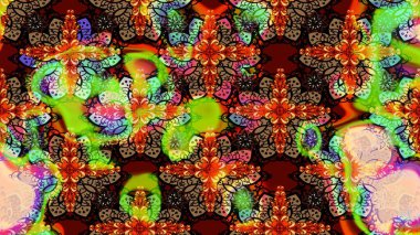 Tropik çiçek desenleri. Raster illüstrasyonu. Kahverengi renkte çiçekler.