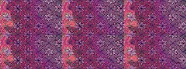Modern çiçek arkaplanı. Moda baskıları için zarif bir şablon. Halk tarzı. Parlak renkli çiçekleri ve mor ve pembe renkte yaprakları olan muhteşem bir çiçek deseni..