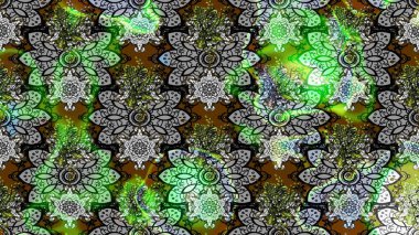 Çiçeksel fantezi tasarımı ve parlak bir arka plan çizimi. Renkli Bahar Teması eskiz kalıbı. Düz Çiçek Elementleri Tasarımı.