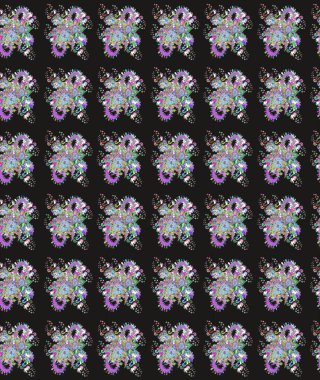 Bahar mevsimi. Tatil havası. Raster güzel bir çiçek deseni çizmiş. Gri renkli çiçekler. Nazik romantik baskı.