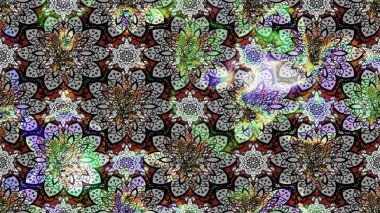 Yapraklı çiçekler ve kır renkli papatya çiçekleri. Eskiz arkaplan modeli. Raster - stok.