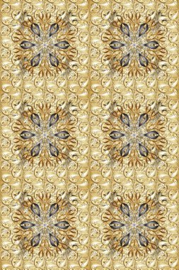 Raster altın pürüzsüz desen. Arkaplan, kumaş, altın duvar kağıdı. Bej, nötr ve kahverengi, altın elementlerle altın desenli. Düz elle çizilmiş vintage koleksiyonu.