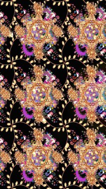 Suluboya çiçekli çiçek deseni. Raster illüstrasyonu. Siyah renkte güzel tekstil.