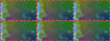 Yeşil ve mavi renkte güzel bir tekstil. Çiçeklerle suluboya desenli çiçek deseni. Raster illüstrasyonu.