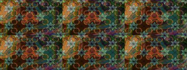 Kahverengi ve yeşil renkli çiçekler. Nazik romantik baskı. Raster dikişsiz şirin çiçek deseni. Bahar mevsimi. Tatil havası..