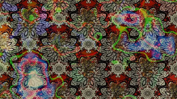 Sketch Floral Pattern in Raster illustration. Fancy fabric pattern. Colour Spring Theme sketch pattern Background. Flat Flower Elements Design.