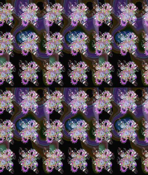 Çiçek duvar kâğıdı. Çiçek arkaplan. Raster illüstrasyonu. Siyah ve mor renkli şirin tekstil tarzında. Renkli, pürüzsüz desen.