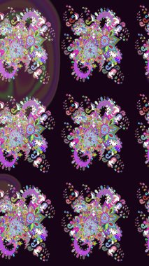 Parlak çiçekli kolaj çiçekleri siyaha boyanmış. Çiçekli zambakların eskiz geçmişi. Çiçek tasarımı için inanılmaz kolaj cennet tarzı..