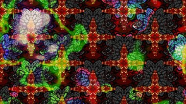 Siyah renkler ve parlak çiçekler üzerine soyut çizim deseni. Çiçeksel elementlerle süslenmiş zarif raster dokusu. Küçük çiçekte şirin bir çiçek deseni var..