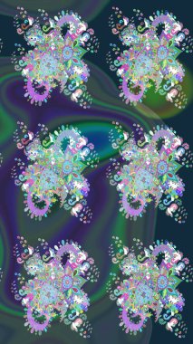 Şirin çiçek elementleri. Raster illüstrasyonu. Taslak desenli, modaya uygun kumaş deseni. Renkli Bahar Teması eskiz kalıbı. Düz Çiçek Elementleri Tasarımı.