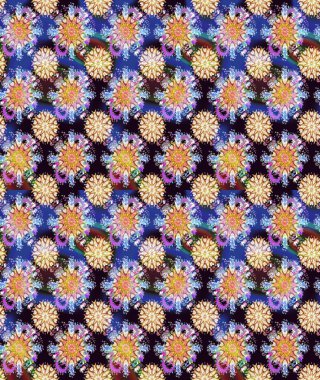 Raster deseni. Bahar çiçekli desen dallı, mavi ve nötr renkler çiçekli siluet.