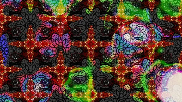 Çiçek duvar kağıdı. Renkli süs kenarı. Hint süsü. Çizim kalıbı. Raster illüstrasyonu. Siyah renklerde.